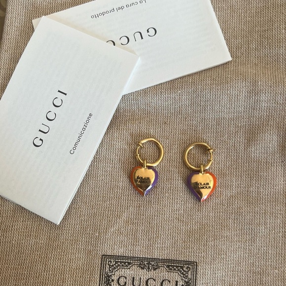 INTERLOCKING G HEART LIGHTNING CHARM EARRINGS - Picture 5 of 7